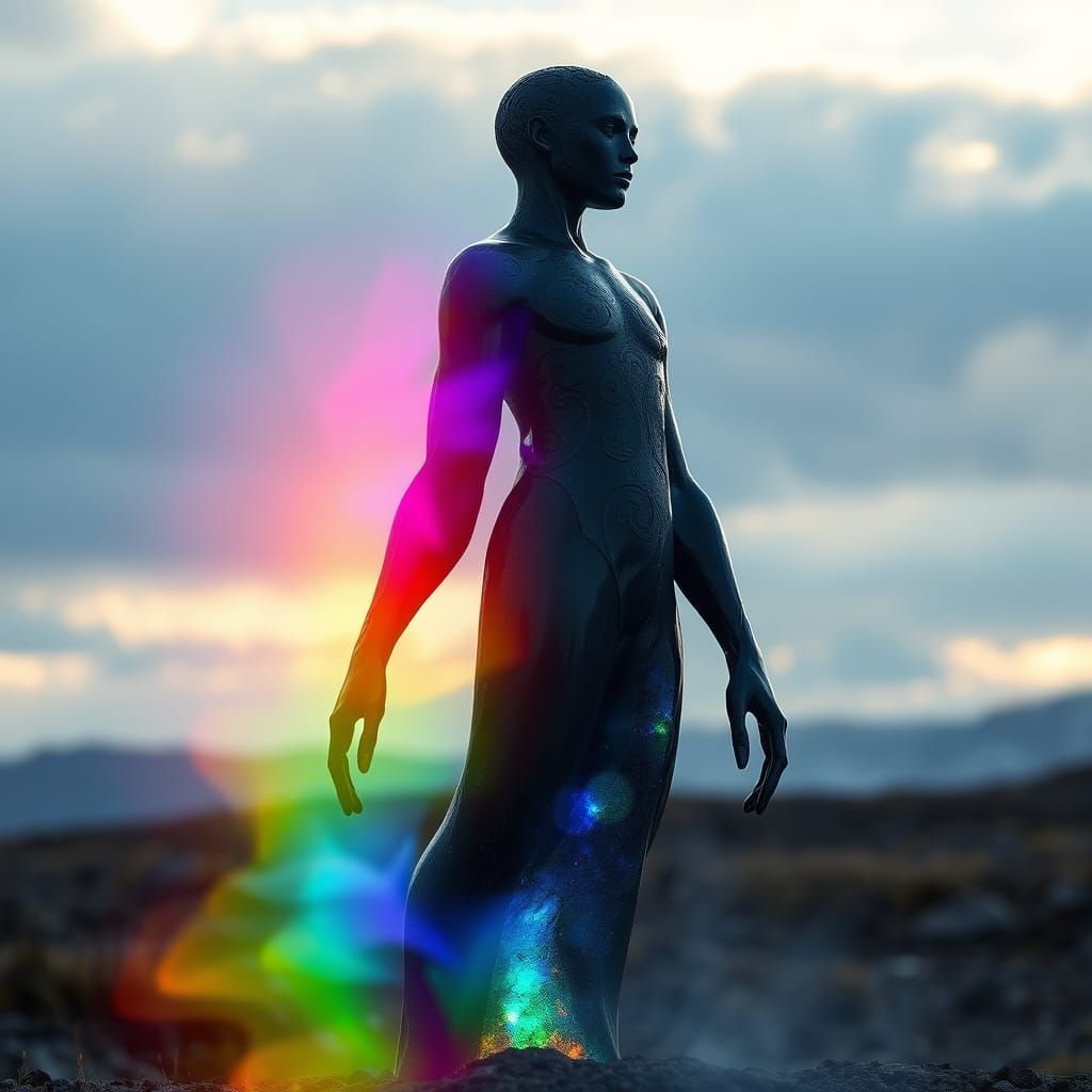 Black Stone Humanoid with Rainbow Aura