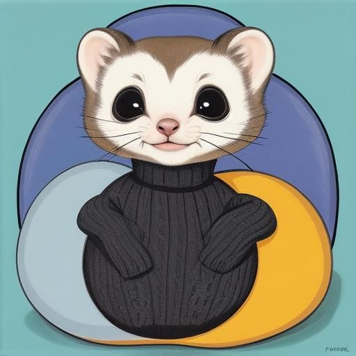 Happy Ferret in Pop Art Style Wears Turtleneck Sweater