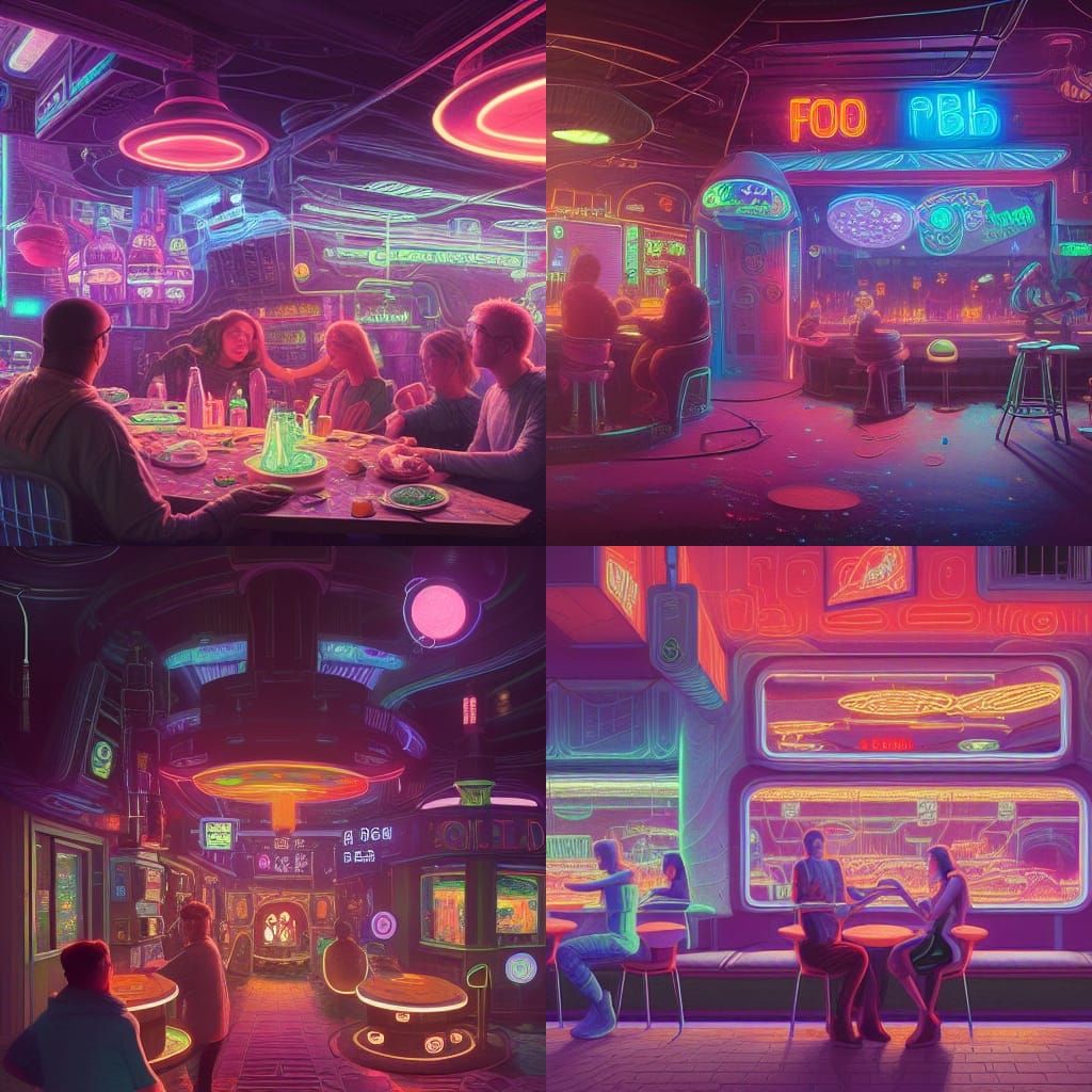 Cyberpunk Pub Under a Full Moon
