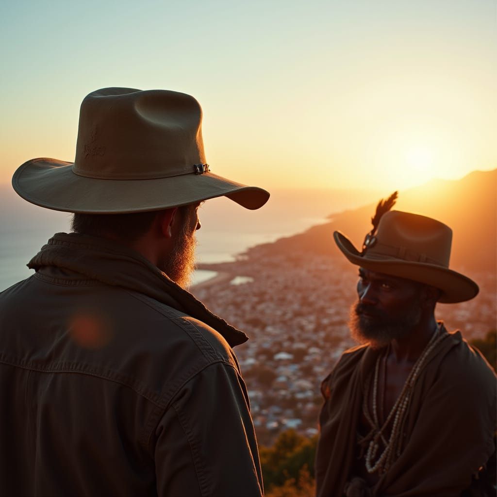 Elder Geologist and Zulu Warrior Contemplate Cape Town Panor...