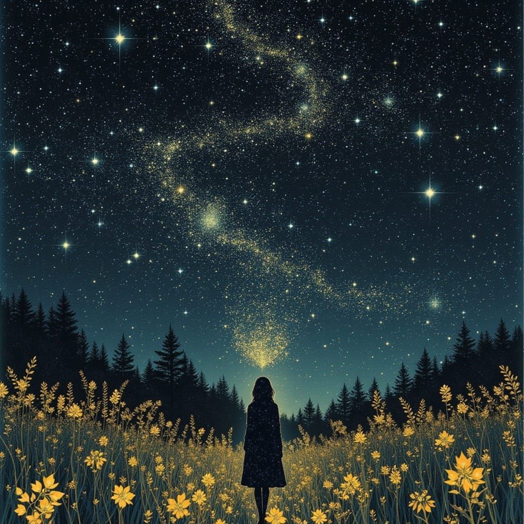 Starry Night Sky Pouring Into Earth