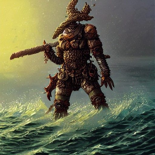 Ancient Warforged Barbarian Emerges from the Depths in a Plu...