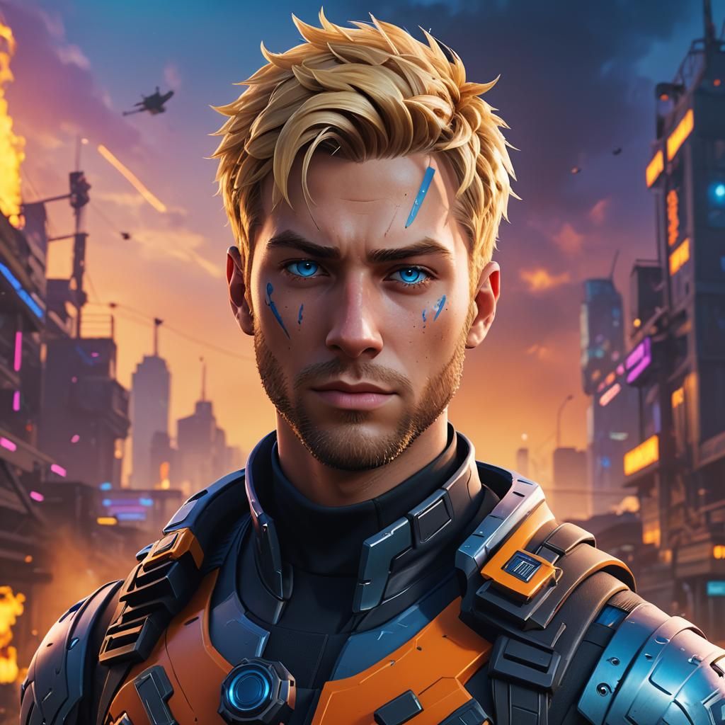 Surreal Fortnite Warrior with Intricate Textures and Deep Sh...