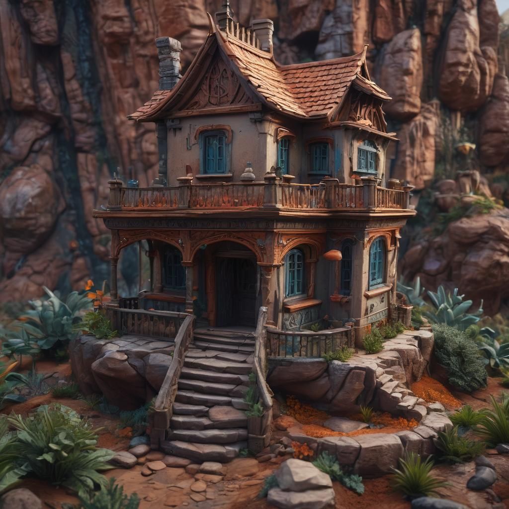 Fantastical Clay Model House in Deep Color