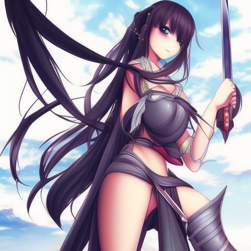 Girl Wields a Sword in Anime-Inspired Art