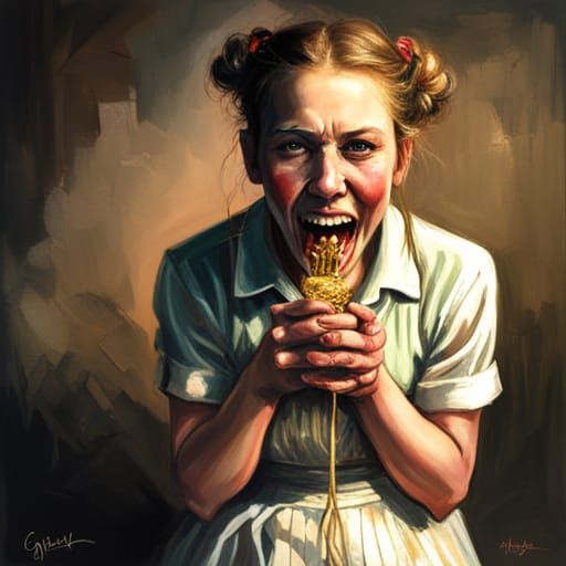 Dark Fantasy Portrait of a Girl with Gold Teeth
