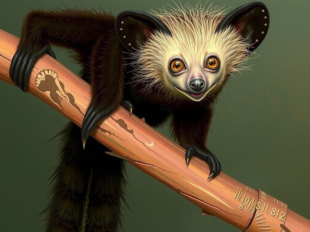Aye-Aye Philosopher in Lush Tree, Detailed Art