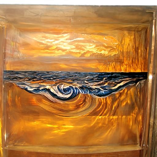 Surreal Golden Oceanic Horizon in Acrylic Art