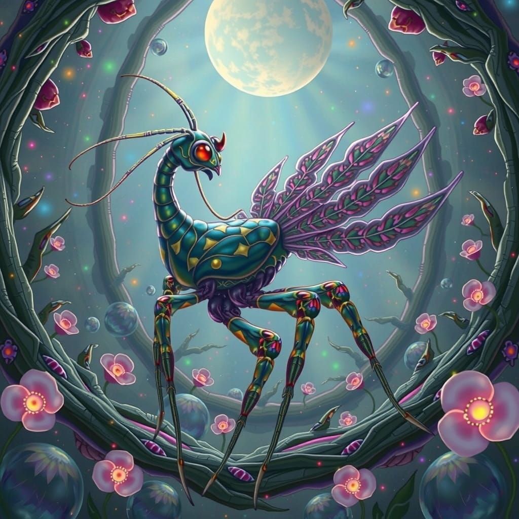 Ethereal Fairy Punk Alien Creature on Iridescent Exoplanet