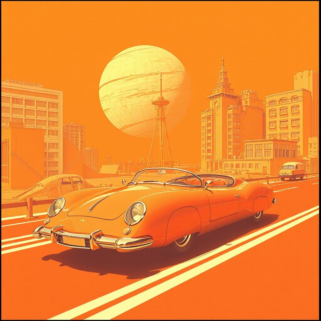 Retro Futurism Cityscape in Dominant Orange Hues