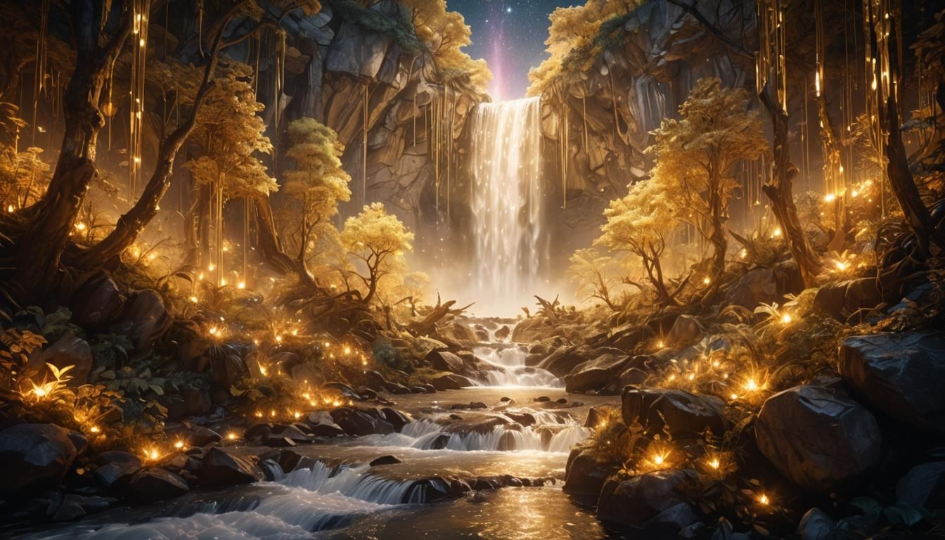 Ethereal Waterfall Masterpiece in Triadic Colors