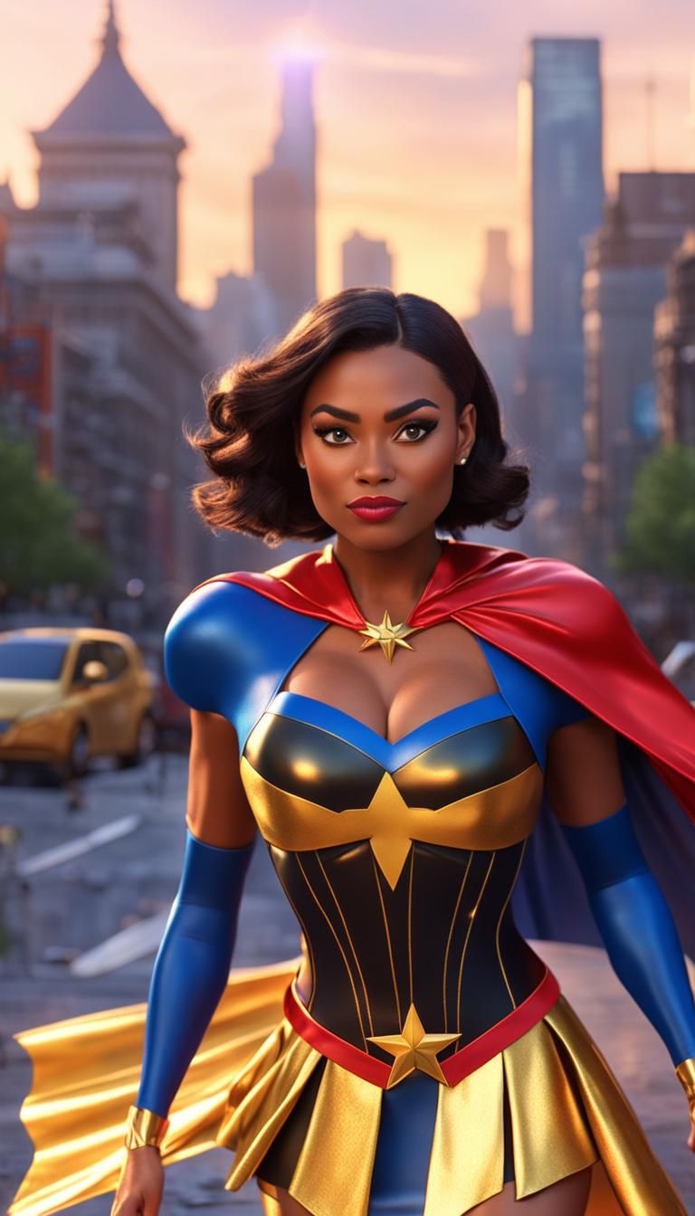 Heroic Superheroine in Vibrant Disney Pixar Style 3D Animati...