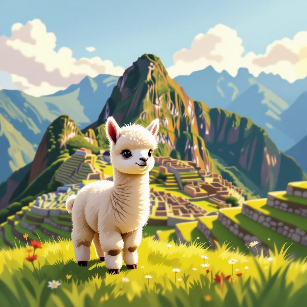 Adorable Baby Alpaca at Machu Picchu Golden Hour