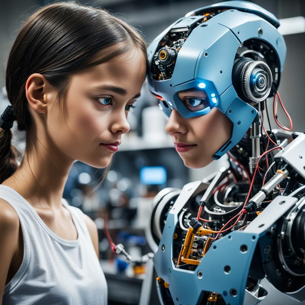 Girl and Her Futuristic Android Twin