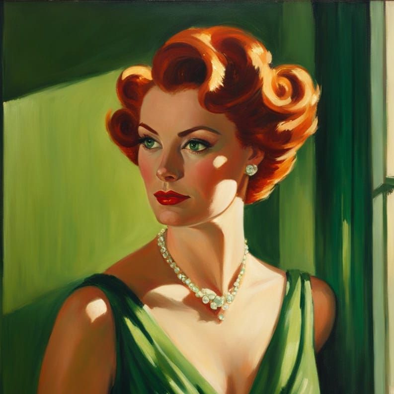 Mysterious Woman in Shimmery Gown, Edward Hopper Style