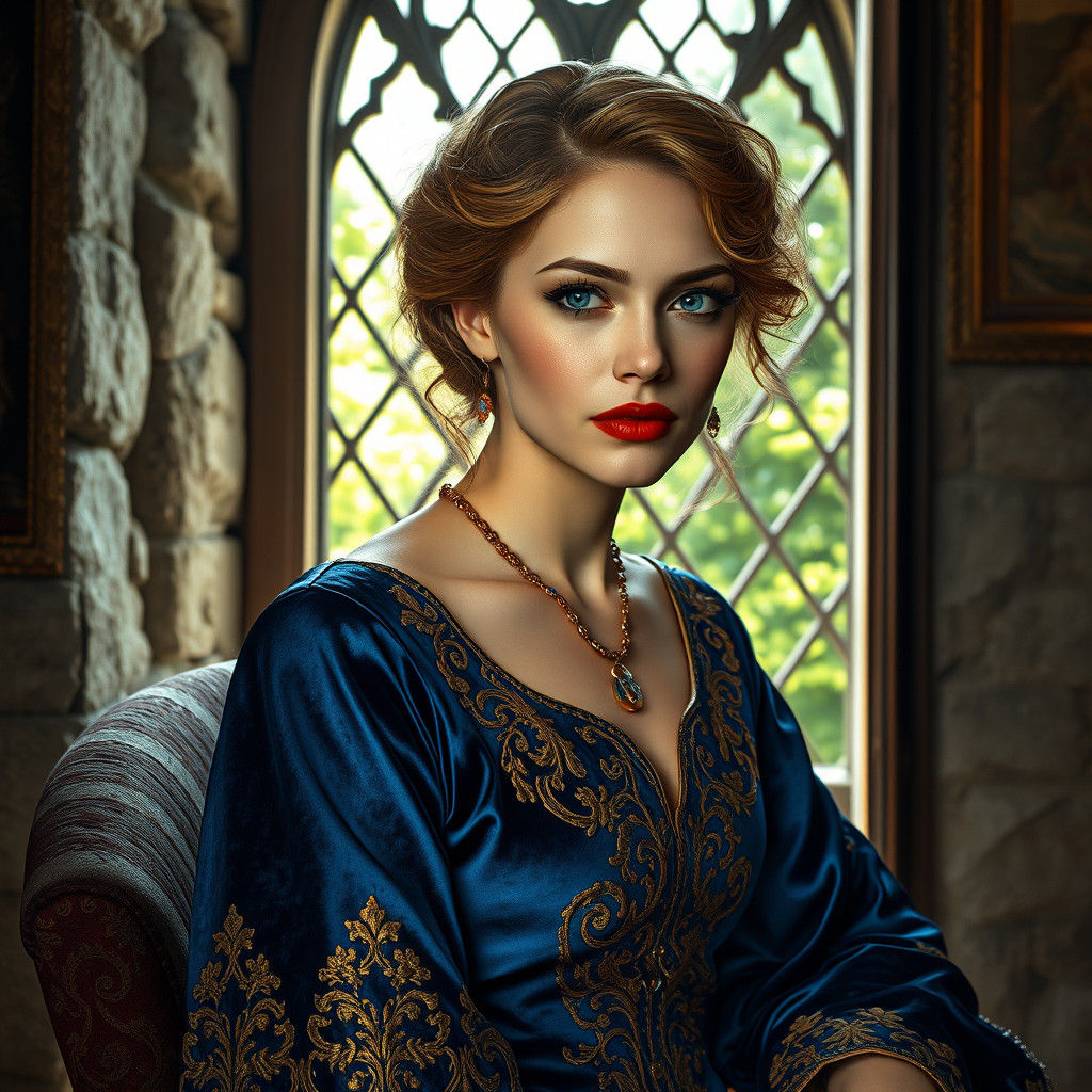 Ethereal Victorian Noblewoman in Lavish Velvet Gown