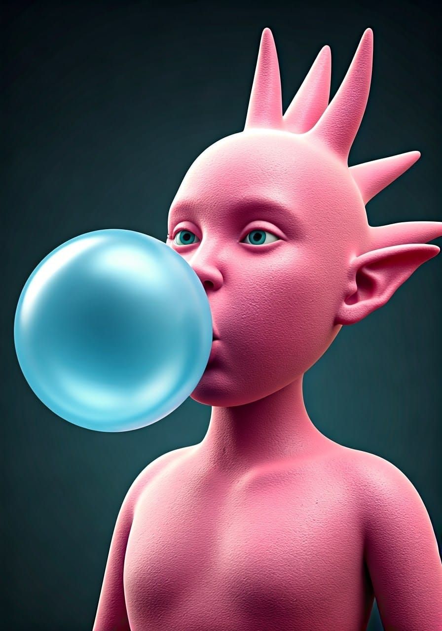 Fantasy Bubblegum Hero Blows a Massive Blue Bubble