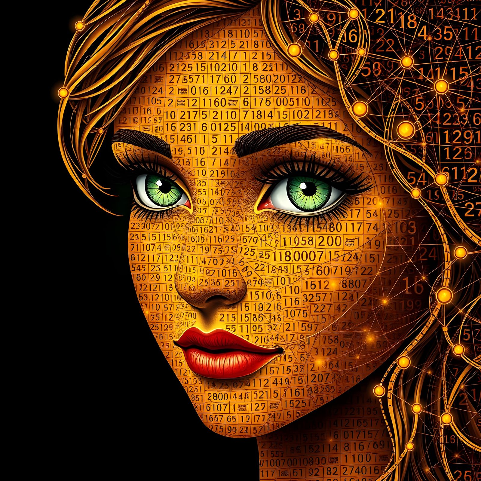 Fibonacci Code Blossoms into a Woman with Green Eyes