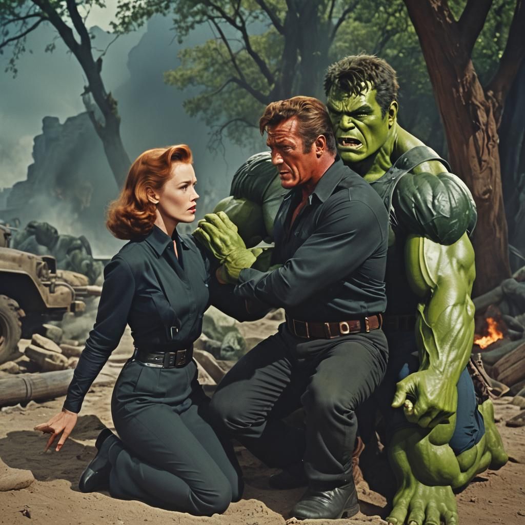 Cinematic Still of Deborah Kerr as Black Widow Calming the I...