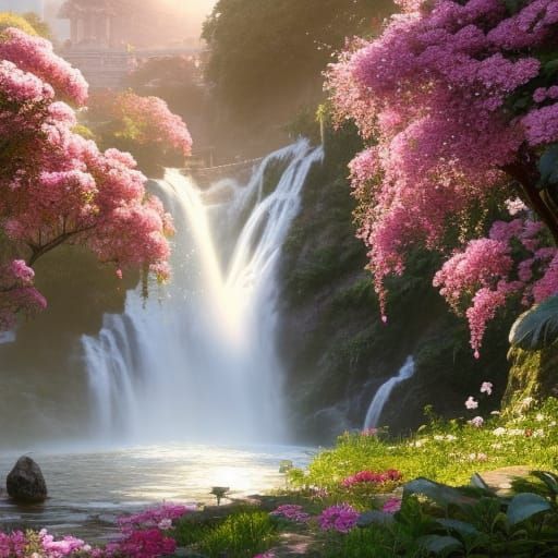 Ethereal Filigree Waterfall in Luxe Landscape Art