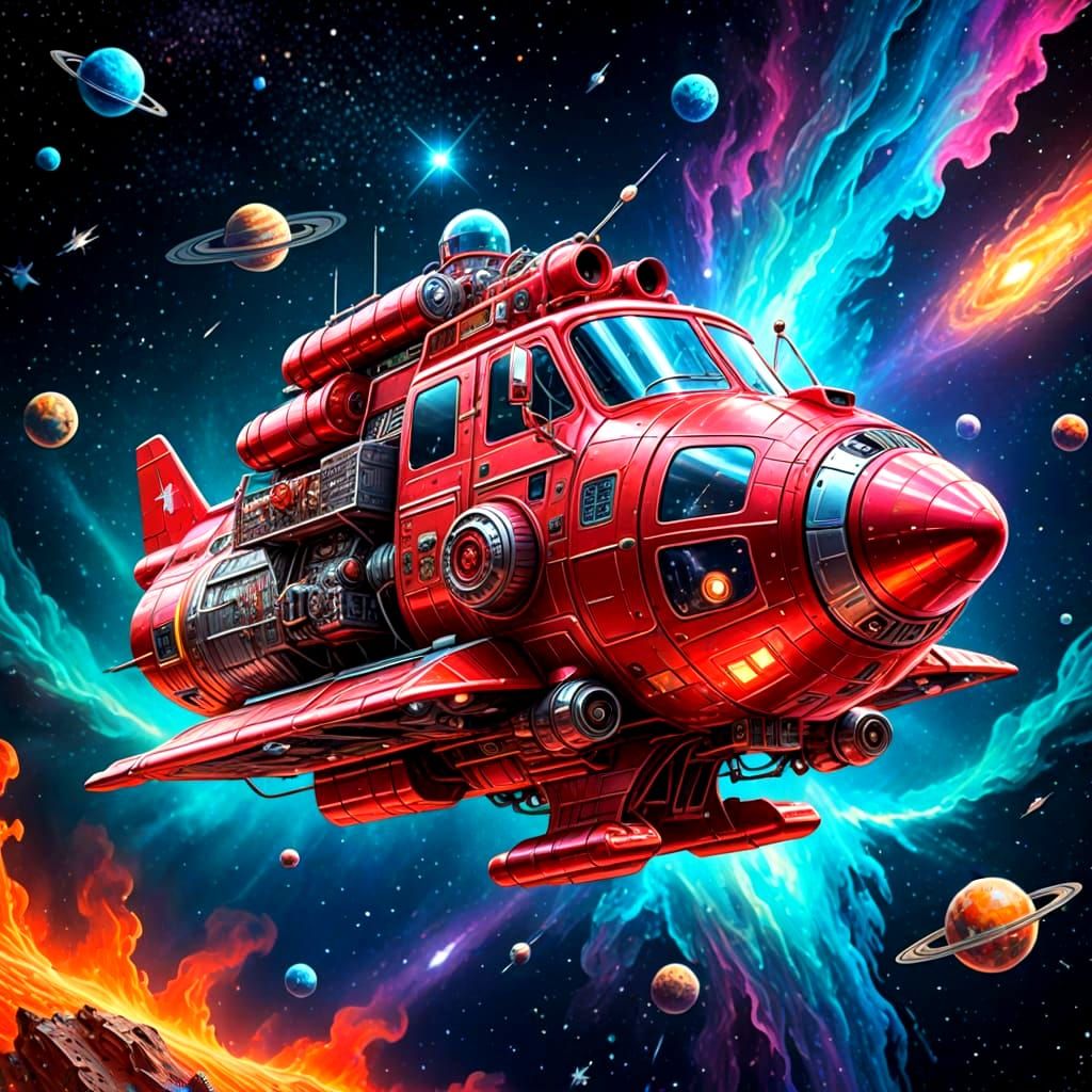 Cosmic Punk Firetruck Blazes Through the Cosmos