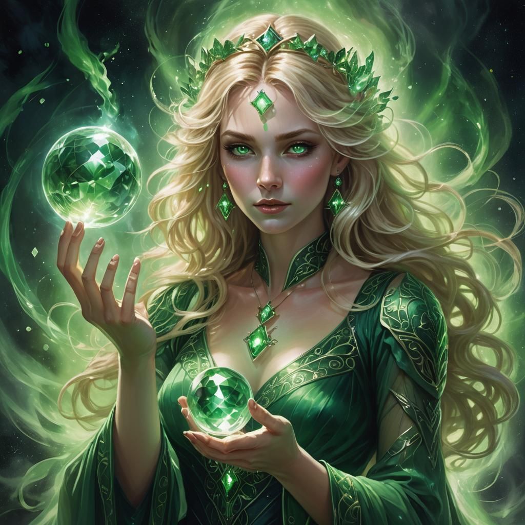 Ethereal Goddess of Prophecy in Vibrant Art Nouveau Style