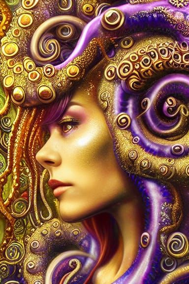 Luxurious Fractal Medusa in Digital Oil Painting