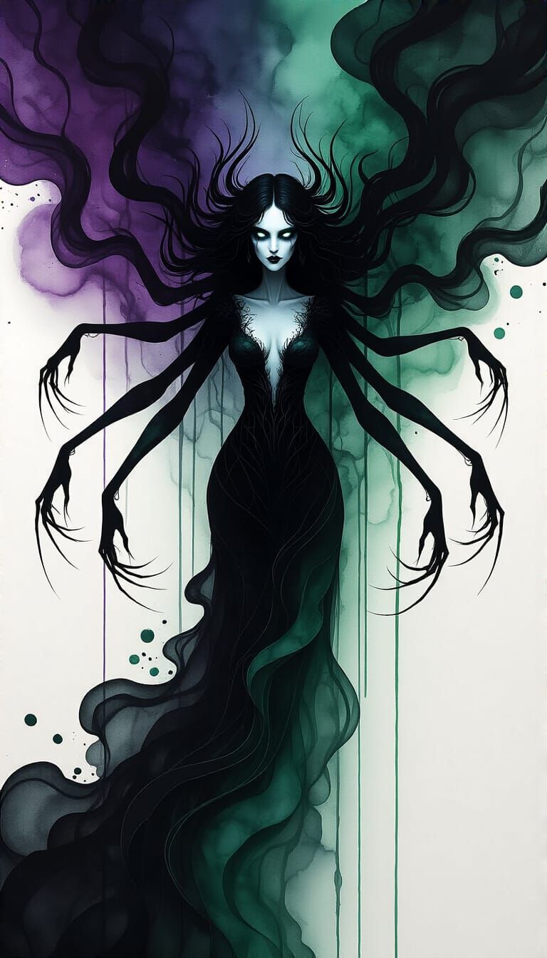 Gothic Spider Figure in Fluid Alcohol Ink Painting