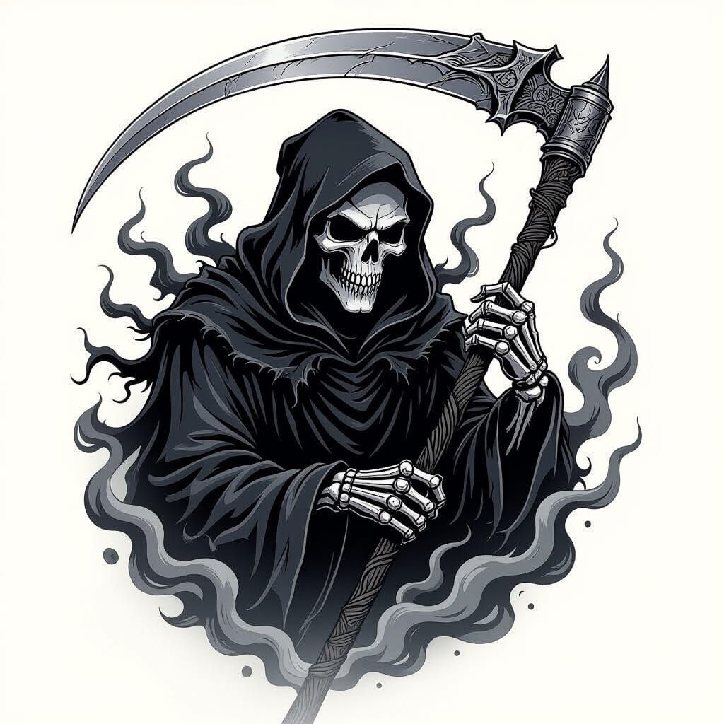 Neo-Traditional Grim Reaper Tattoo Design