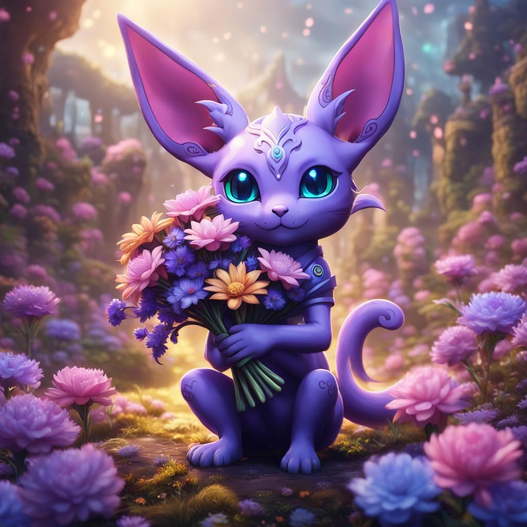 Enchanting Espeon Wields Floral Grandeur
