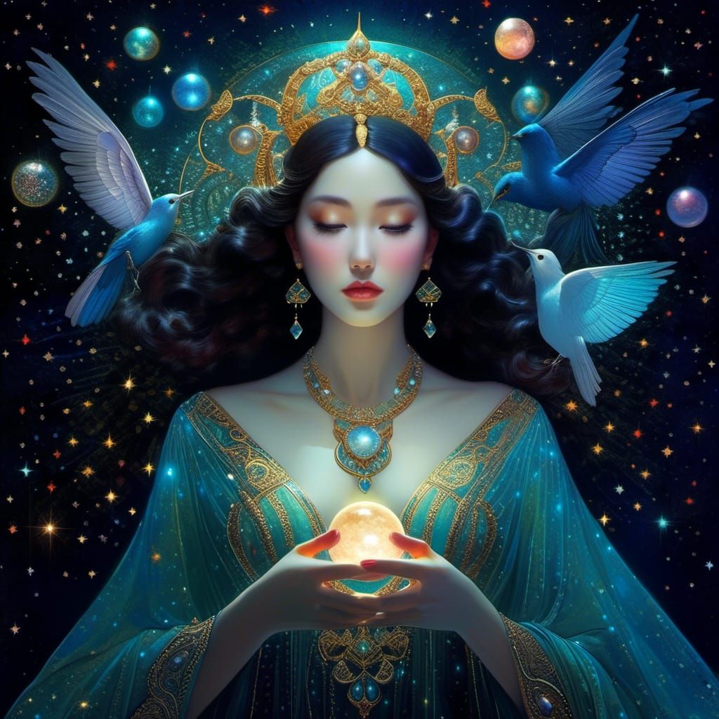 Enchanted Siren Amidst Starry Cosmic Vistas