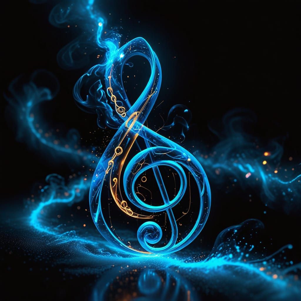 Glowing Treble Clef in Vibrant Electric Blue Gradients