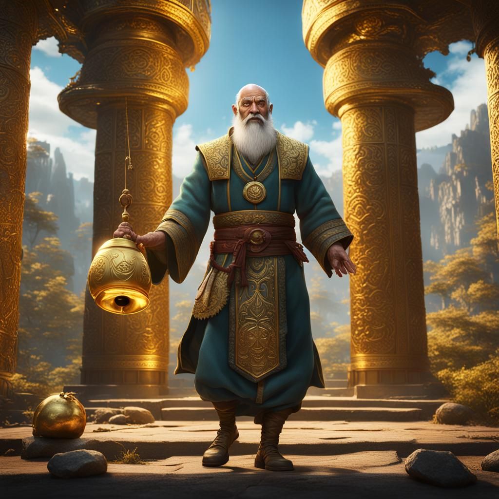 Ethereal Fantasy Priest in Splendid Golden Attire