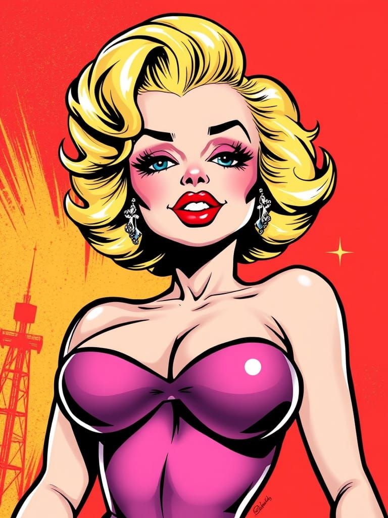 Vibrant Pin-Up Siren with Curvaceous Figure and Sparkling Ey...