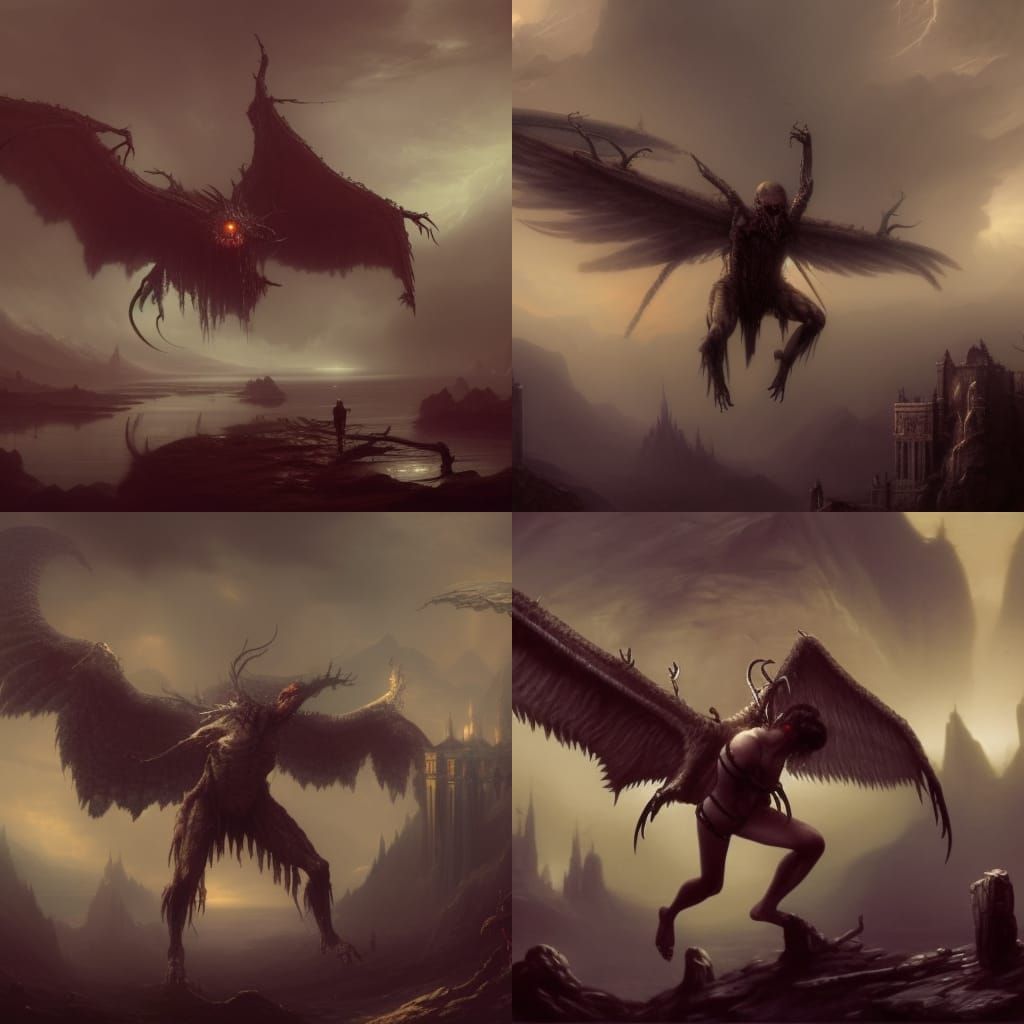 Mothman in Dark Fantasy Suspended Over Eyebar-Chain Bridge