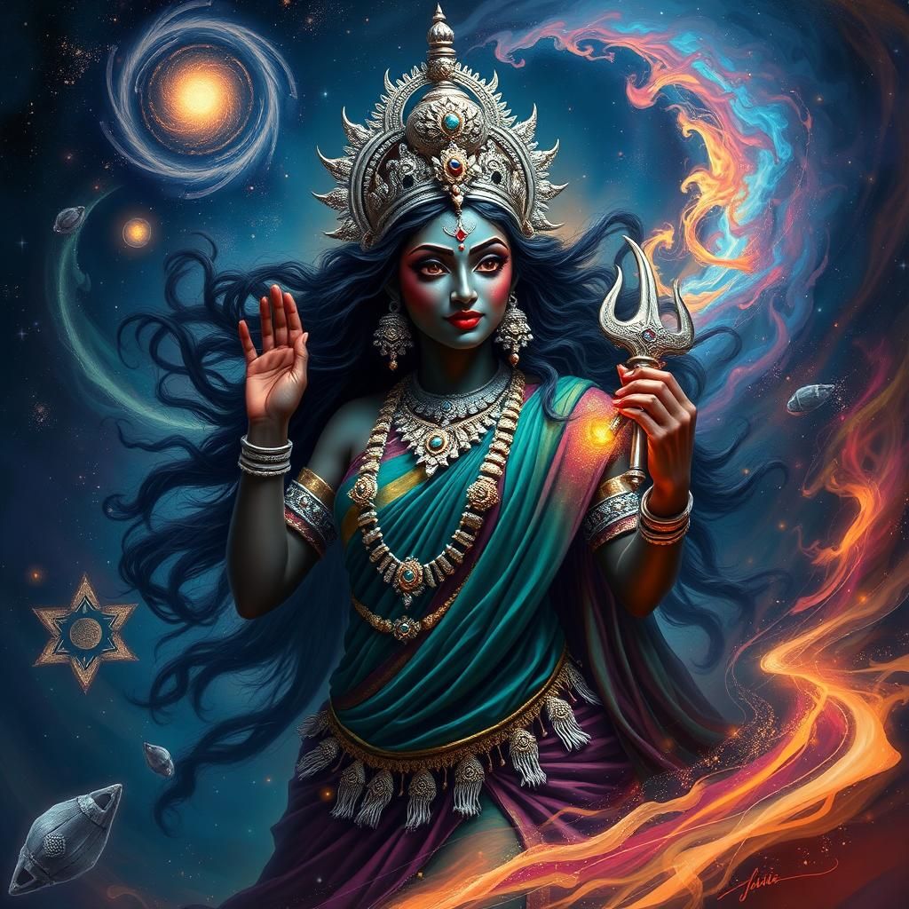 Cosmic Goddess Devi Kaali in Vibrant Traditional Attire