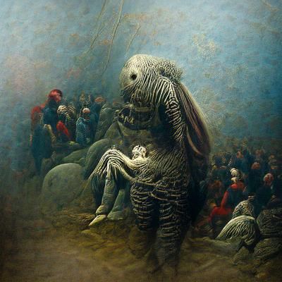 Surreal Creature Emerges from Darkened Depths
