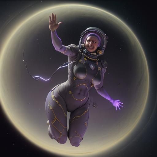 Happy Doberman in Space, Wearing Helmet and Holding Frisbee....