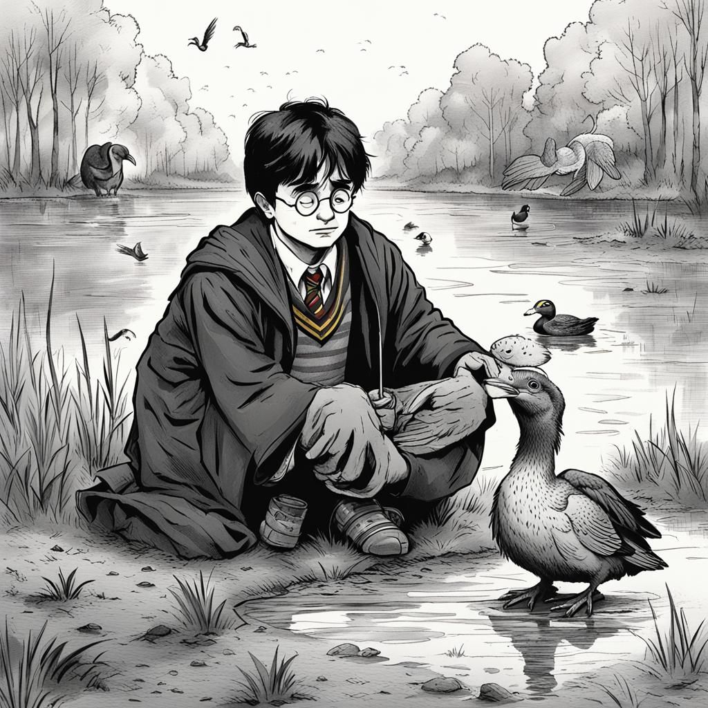 Harry Potter in Distraught Moment with Feathered Friend