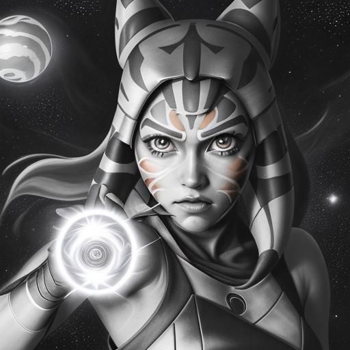 Ahsoka as Naruto: Hyperdetailed Charcoal Drawing of Galaxy-H...