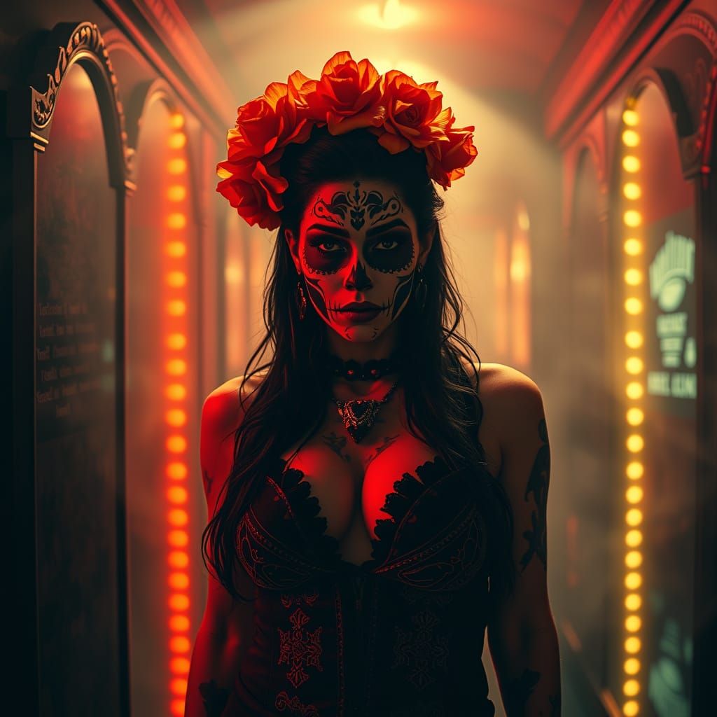 Gangster Woman with Day of the Dead Face Paint