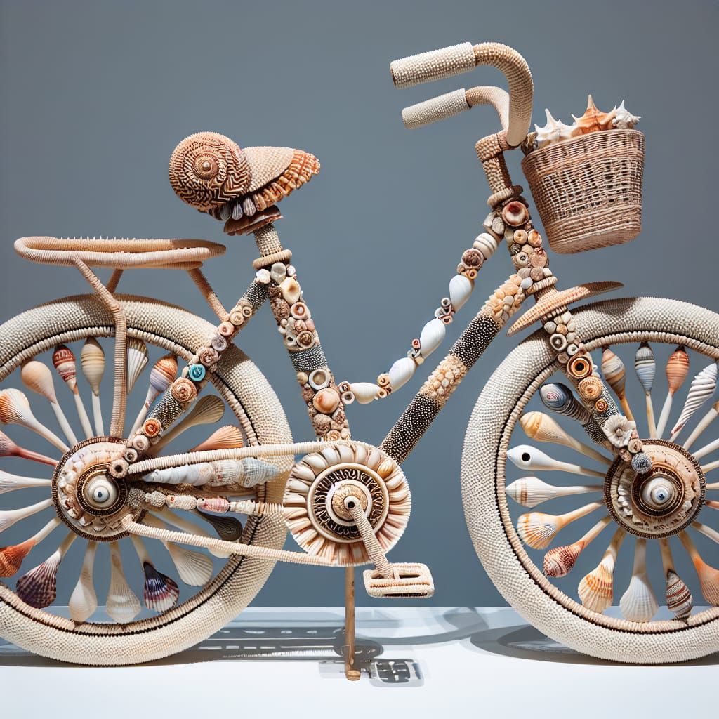 Surreal Seashell Bicycle in Intricate Art