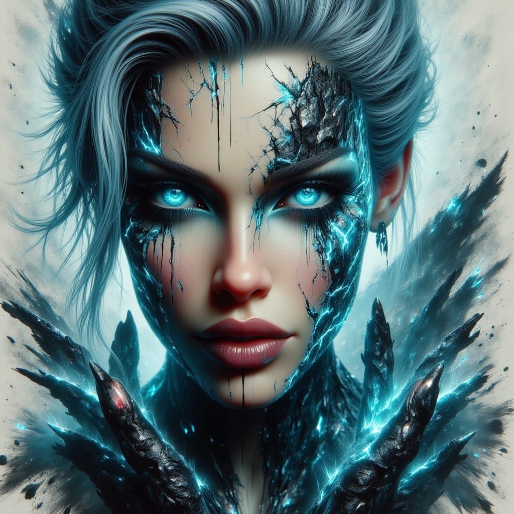 Pin-Up Vampire with Teal Hair and Blood Drips