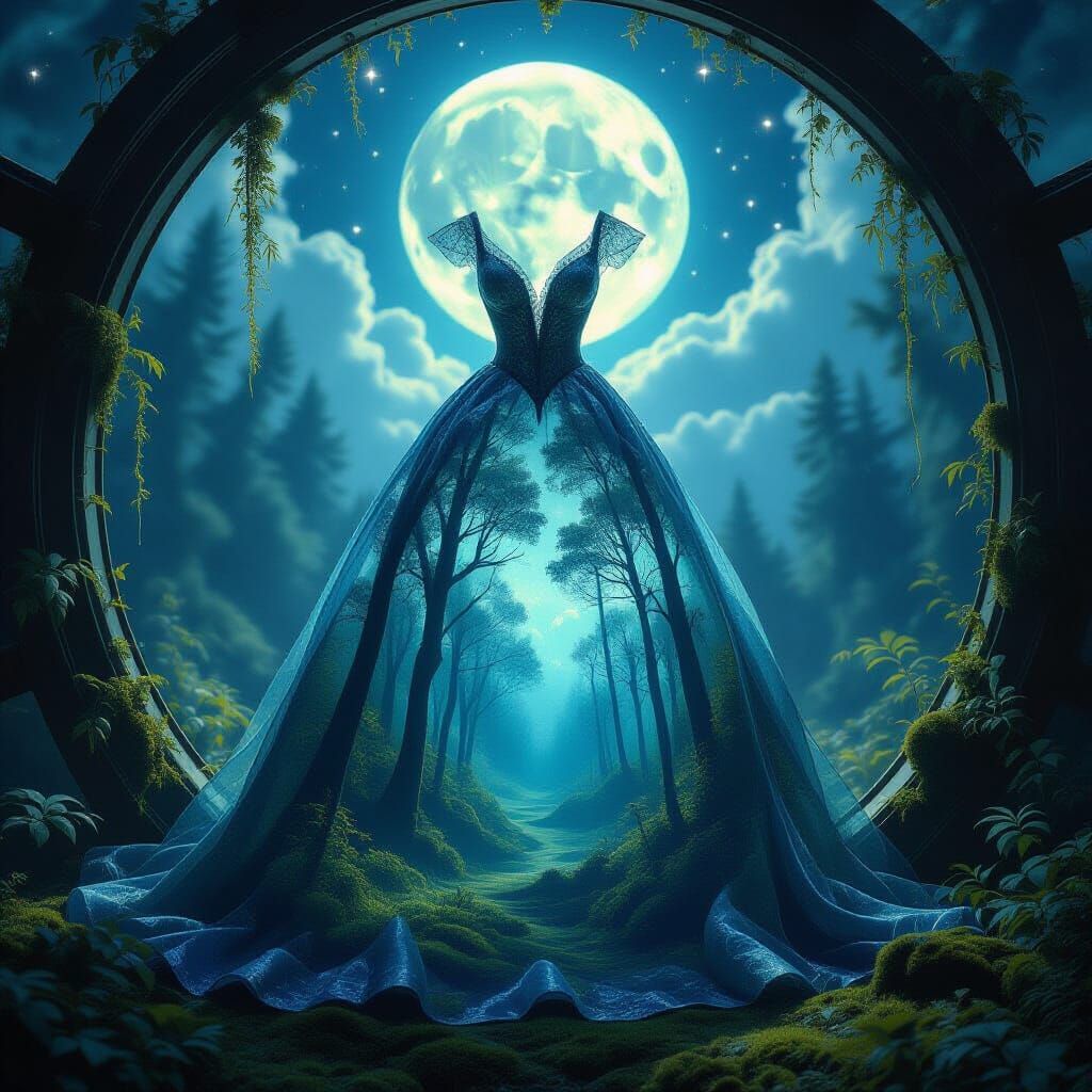 Mystical Forest World Inside Shimmering Glass Dress
