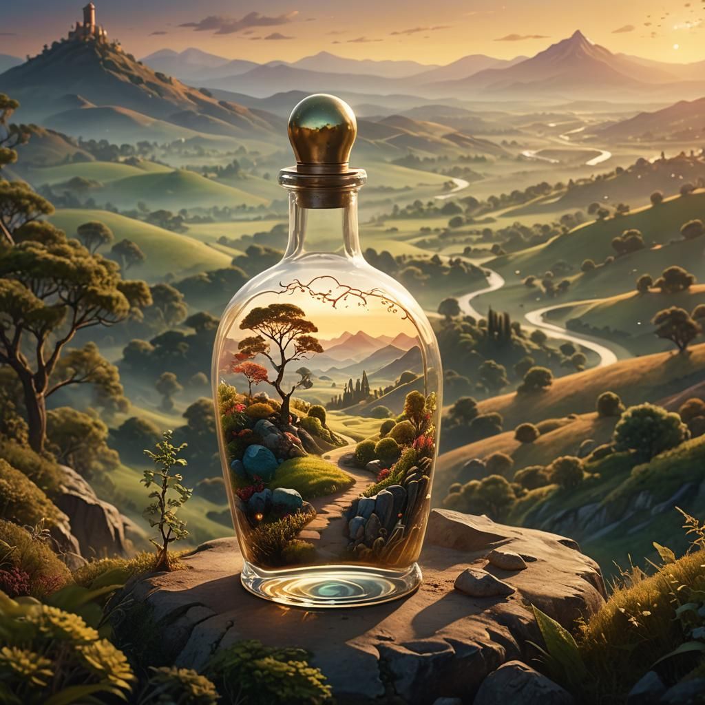 Fantasy Bottle World in Warm, Vibrant Light