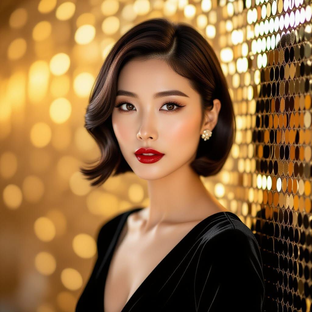 Korean Woman in Velvet Dress, Art Nouveau Style