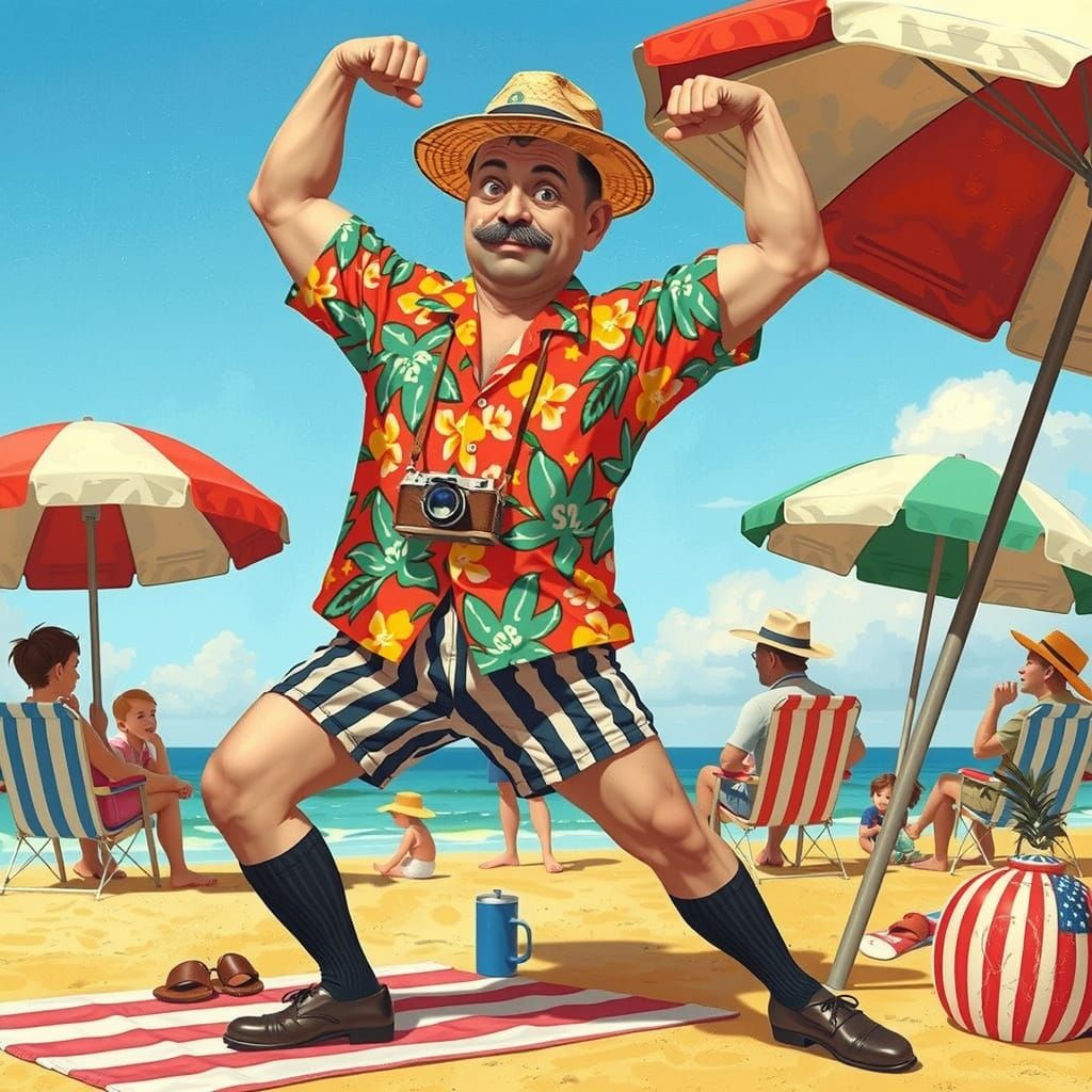 Nostalgic Dad on 1950s Beach Vacation