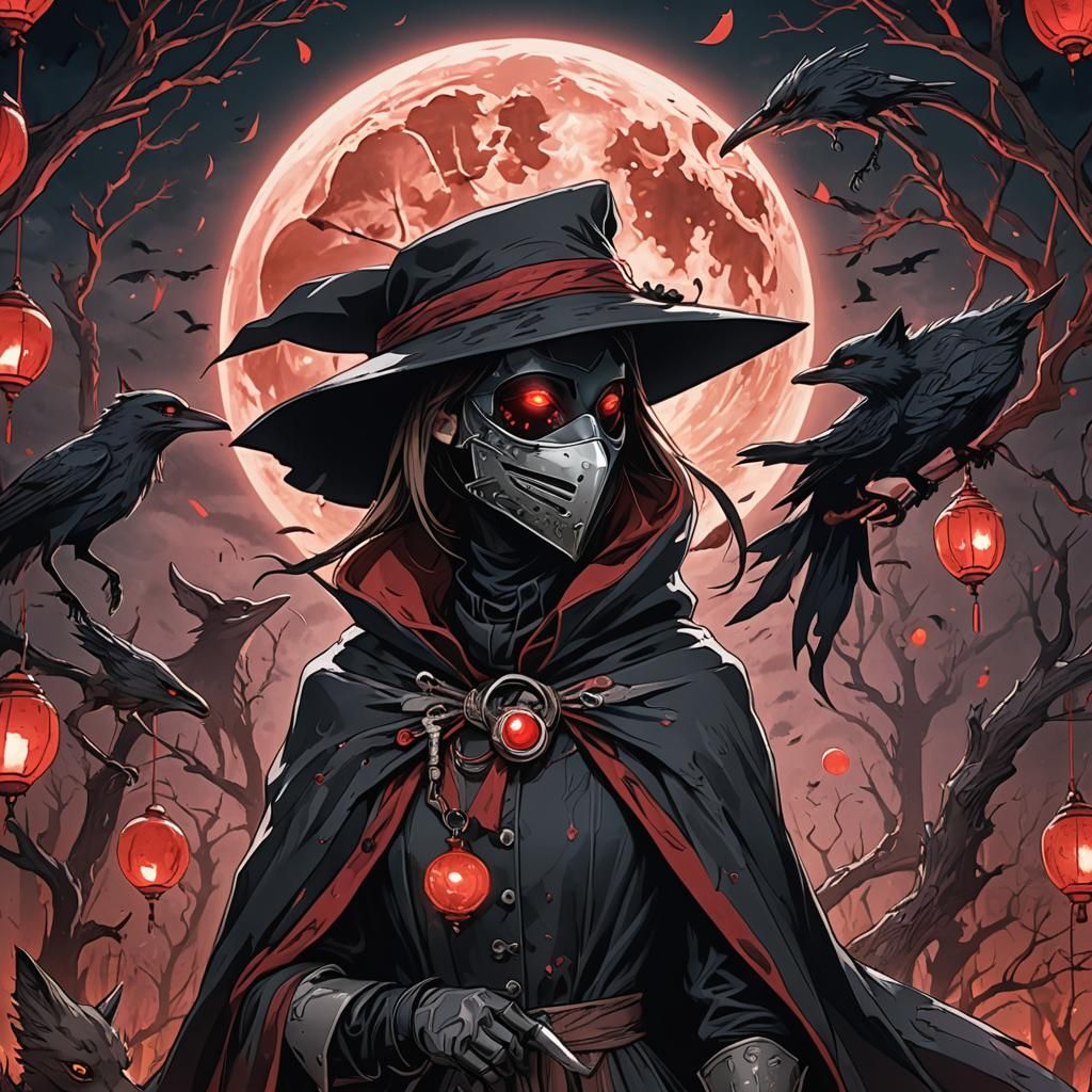 Dark Fantasy Anime Woman Under Blood Moon