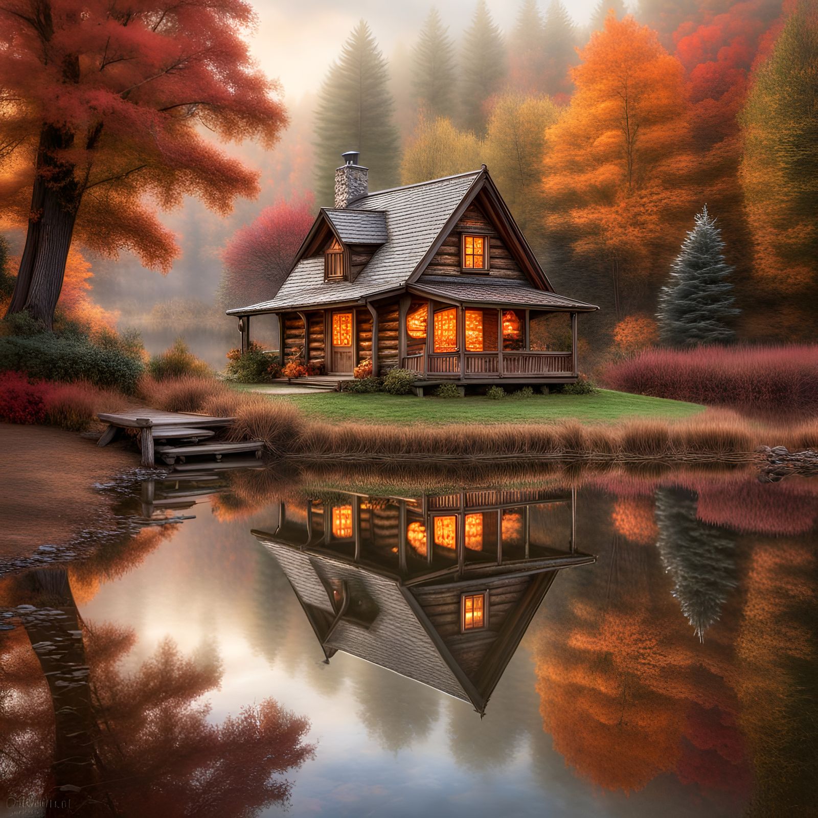 Autumnal Fantasy Scene in Mystic Realism Style