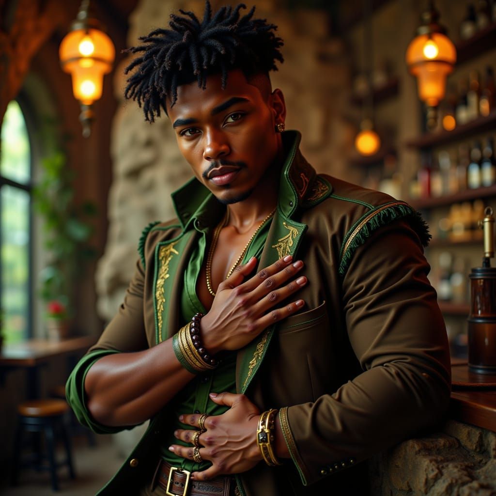 African American Man in Enchanted Forest Tavern